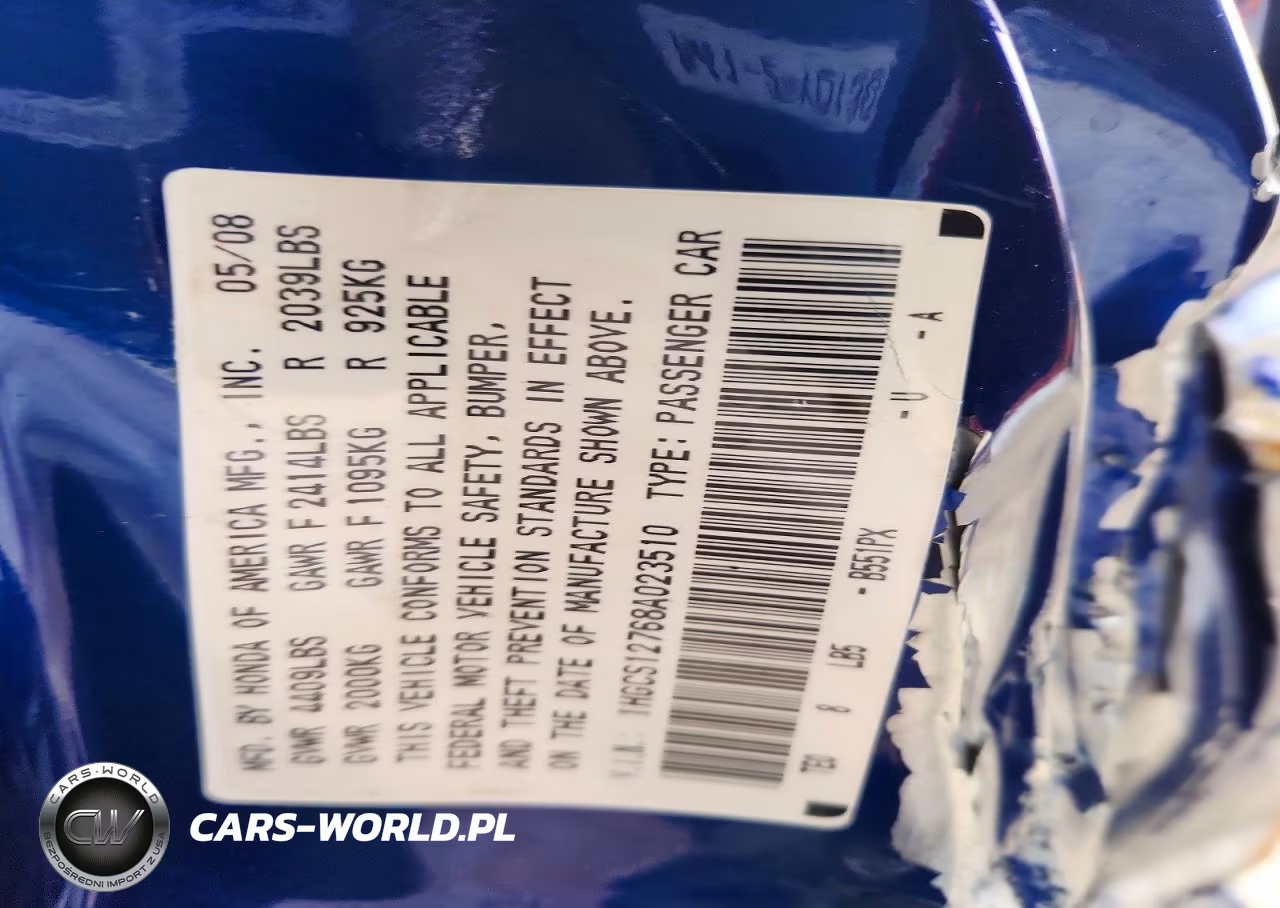 2008 Honda Accord Ex VIN:1HGCS12768A023510 - 12