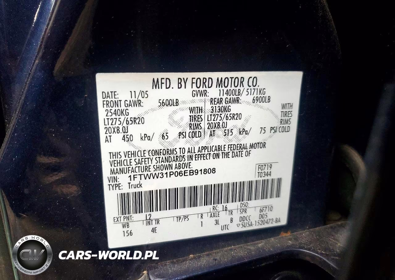 2006 Ford F350 Srw Super Duty VIN:1FTWW31P06EB91808 - 13