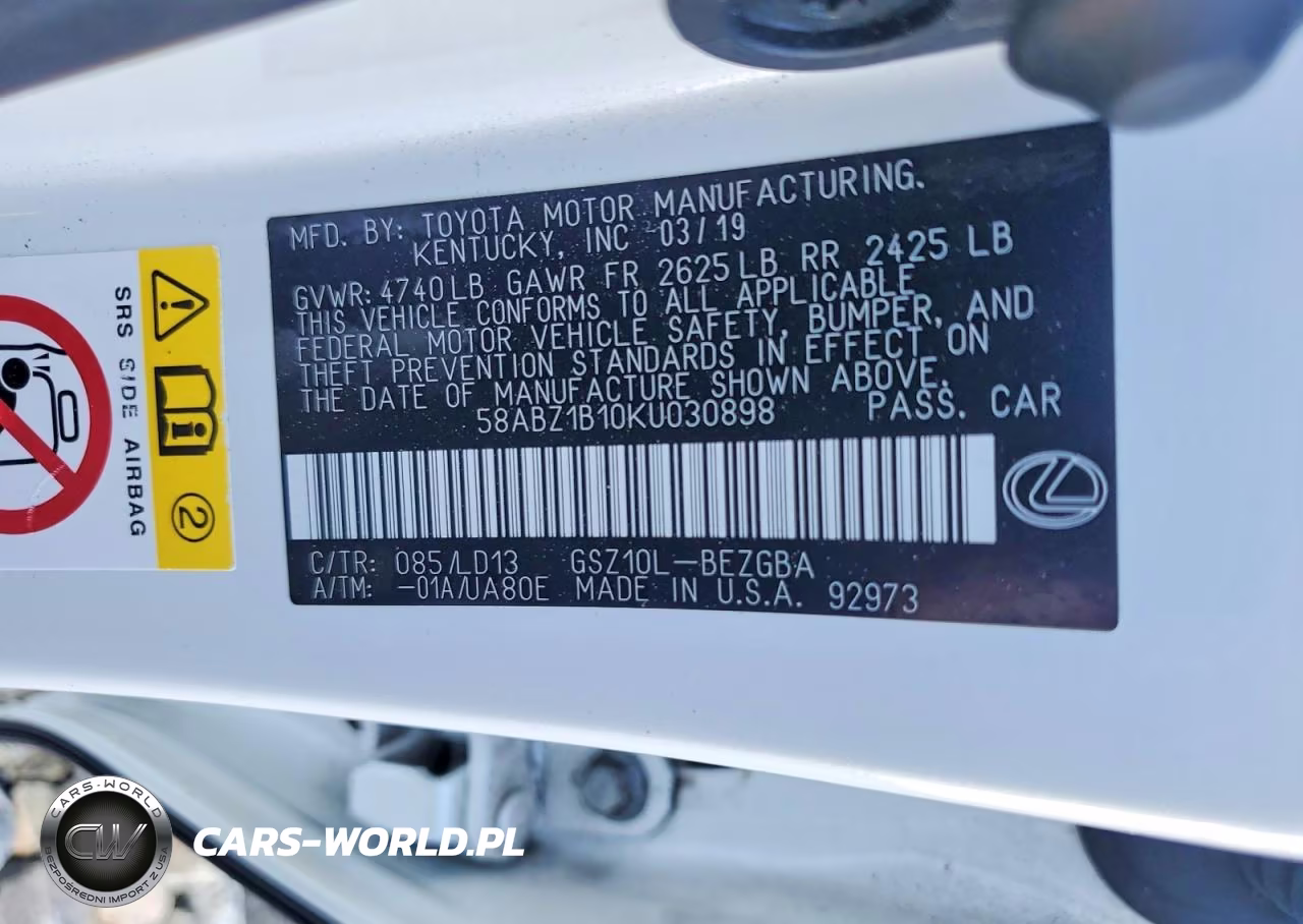 2019 Lexus Es 350 Base VIN:58ABZ1B10KU030898 - 12