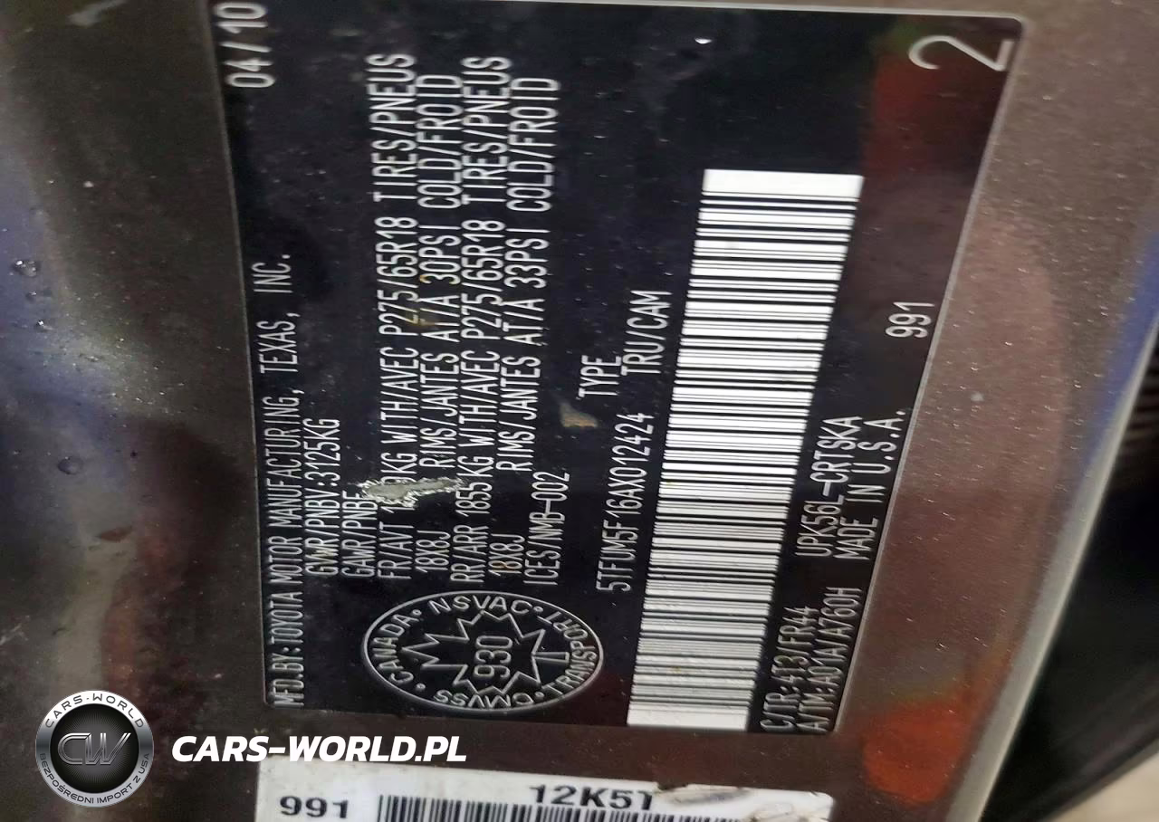 2010 Toyota Tundra Grade VIN:5TFUM5F16AX012424 - 12
