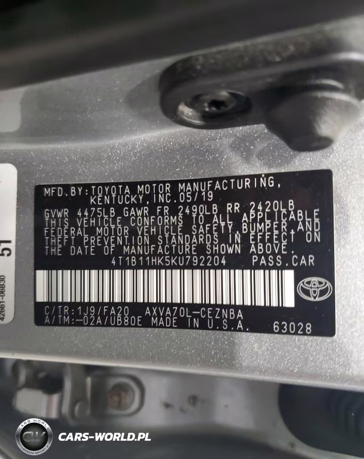 2019 Toyota Camry Le VIN:4T1B11HK5KU792204 - 12