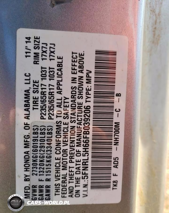 2015 Honda Odyssey Exl VIN:5FNRL5H66FB039206 - 14