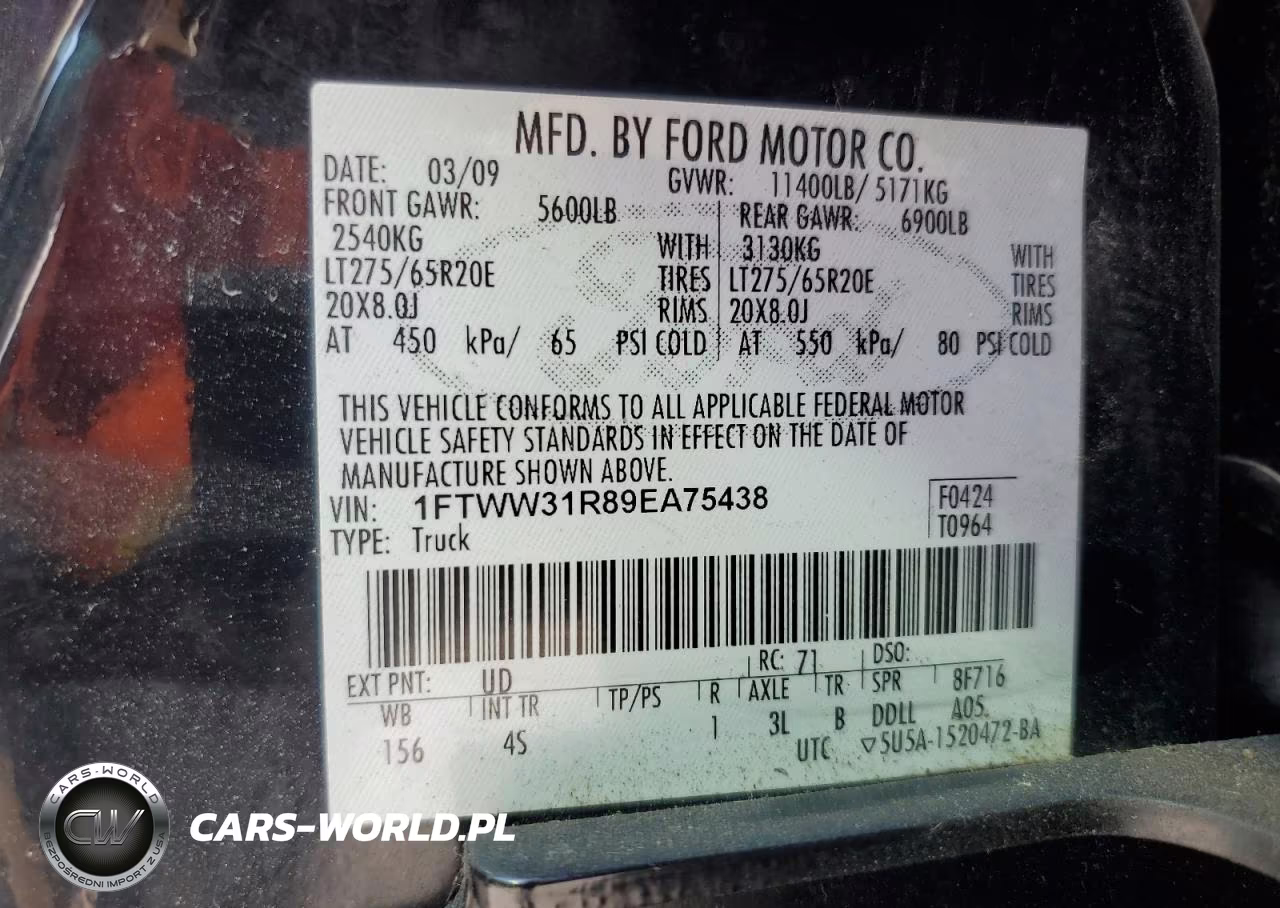 2009 Ford F350 Super Duty VIN:1FTWW31R89EA75438 - 14