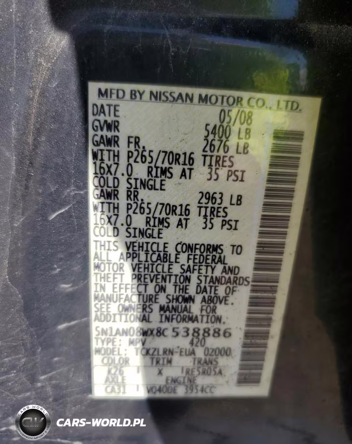 2008 Nissan Xterra Off Road VIN:5N1AN08WX8C538886 - 13