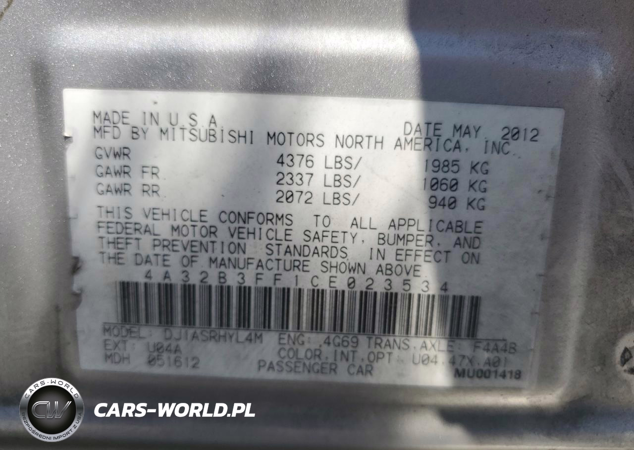 2012 Mitsubishi Galant Es VIN:4A32B3FF1CE023534 - 23