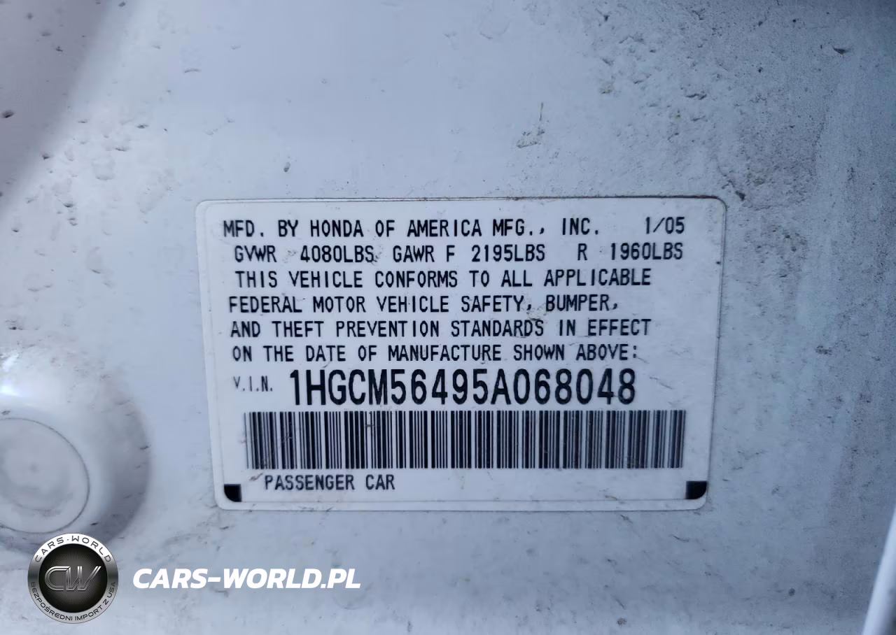 2005 Honda Accord Lx VIN:1HGCM56495A068048 - 12