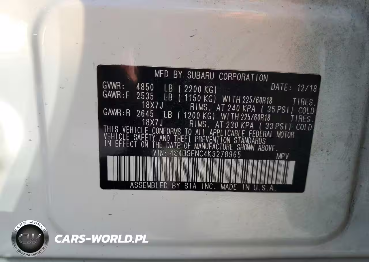 2019 Subaru Outback 3.6R Limited VIN:4S4BSENC4K3278965 - 13