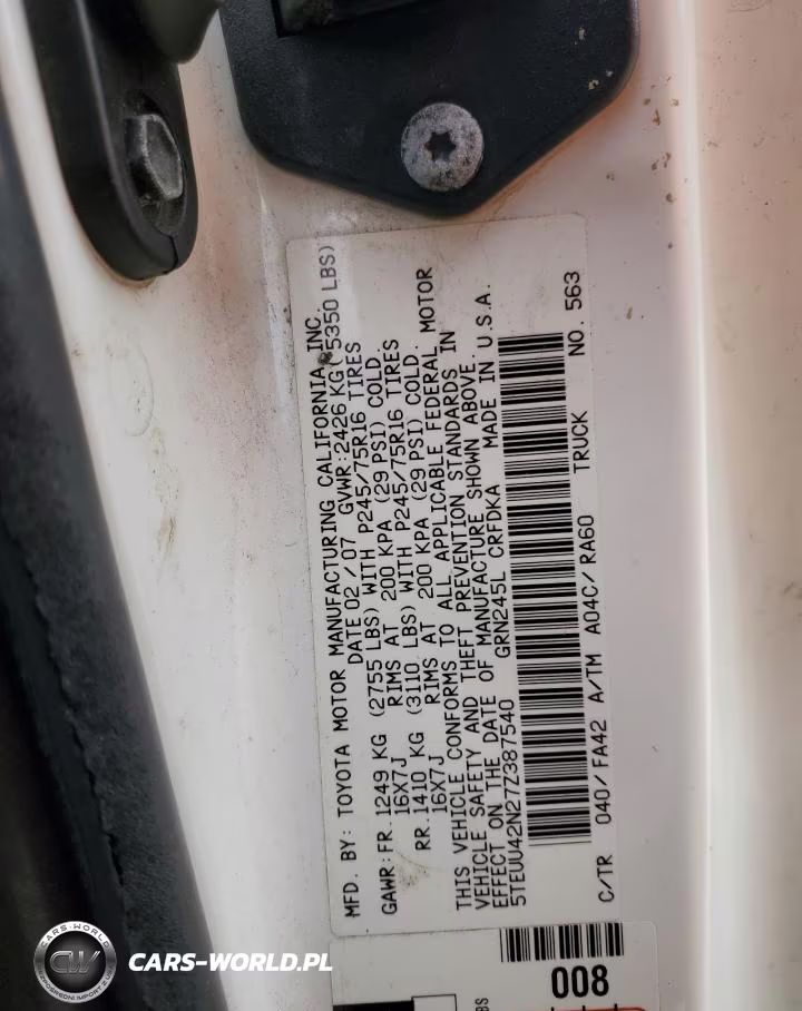 2007 Toyota Tacoma Access Cab VIN:5TEUU42N27Z387540 - 12