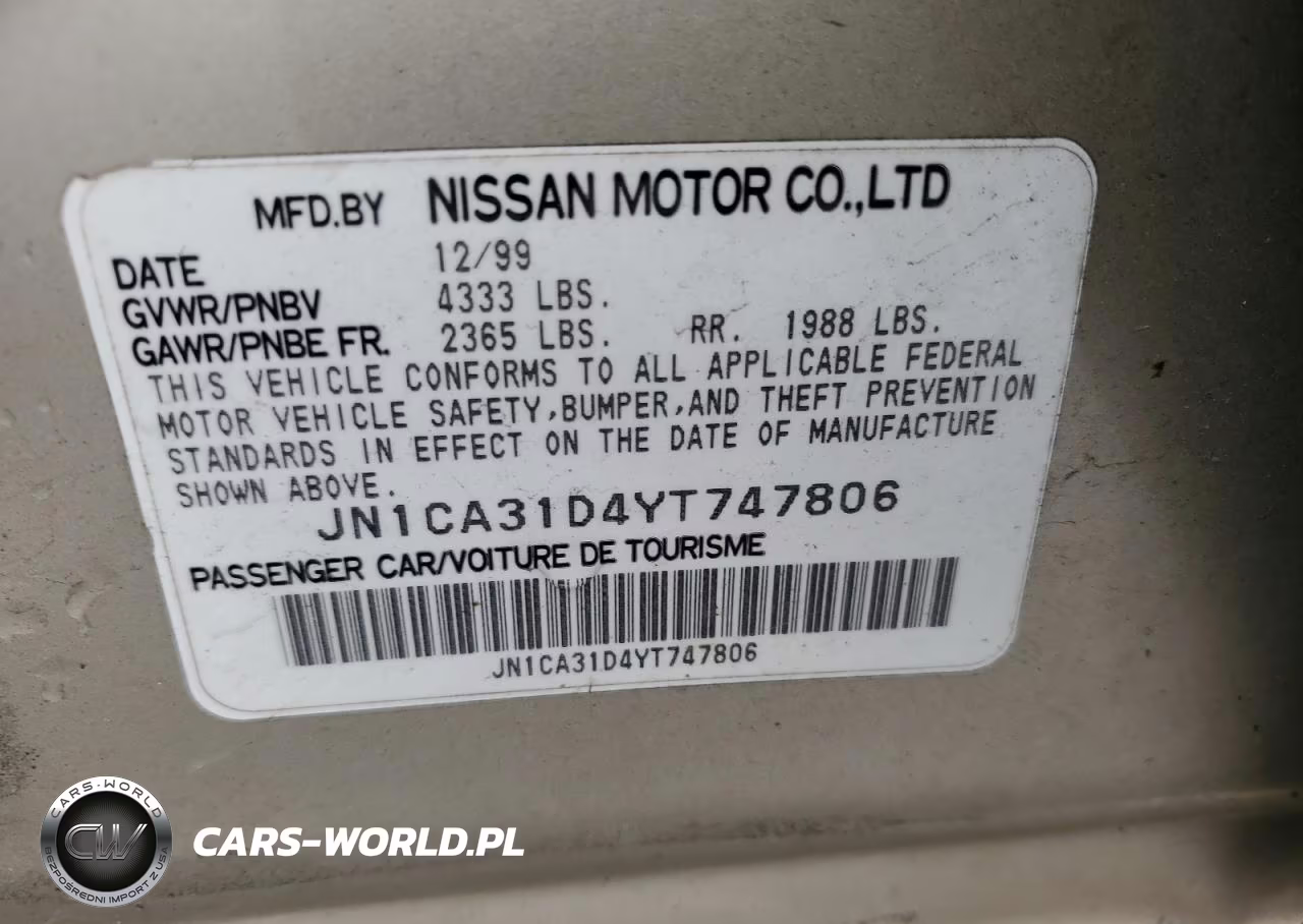 2000 Nissan Maxima Gle VIN:JN1CA31D4YT747806 - 12
