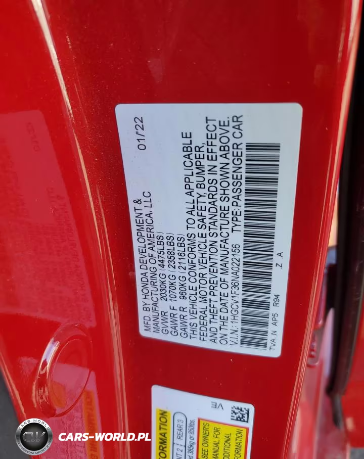 2022 Honda Accord Sport VIN:1HGCV1F36NA022156 - 12