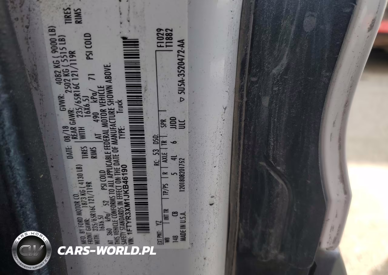2018 Ford Transit T-250 VIN:1FTYR3XM1JKB46190 - 13