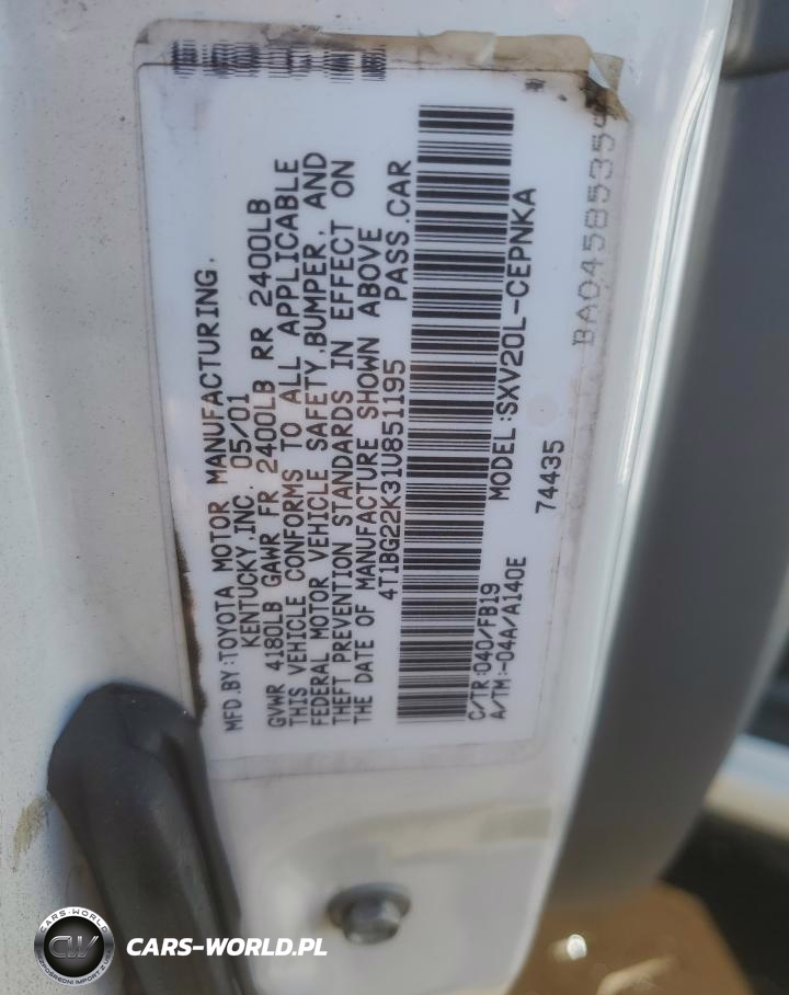 2001 Toyota Camry Le VIN:4T1BG22K31U851195 - 12