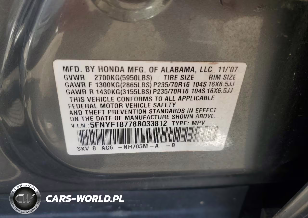 2008 Honda Pilot Exl VIN:5FNYF18778B033812 - 13