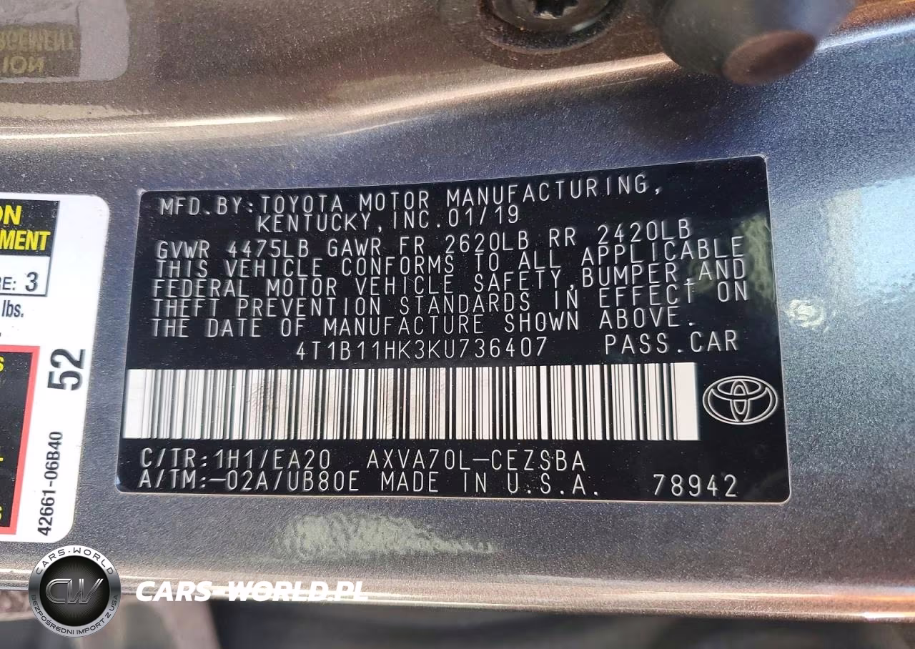 2019 Toyota Camry VIN:4T1B11HK3KU736407 - 13