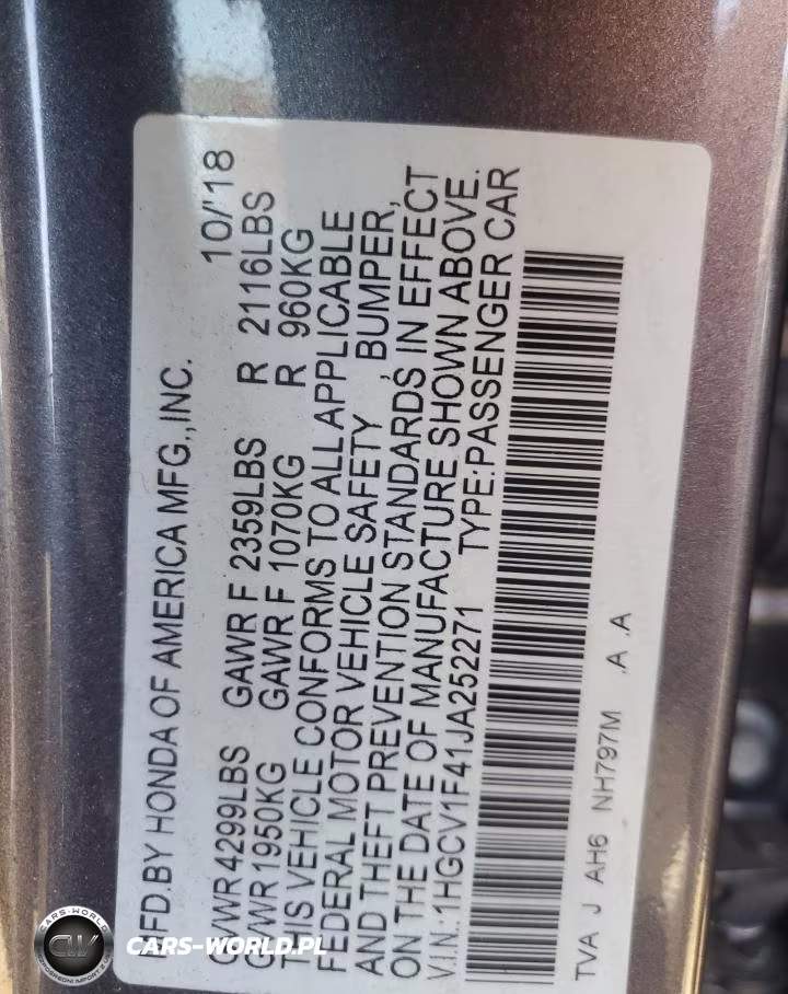 2018 Honda Accord Ex VIN:1HGCV1F41JA252271 - 12