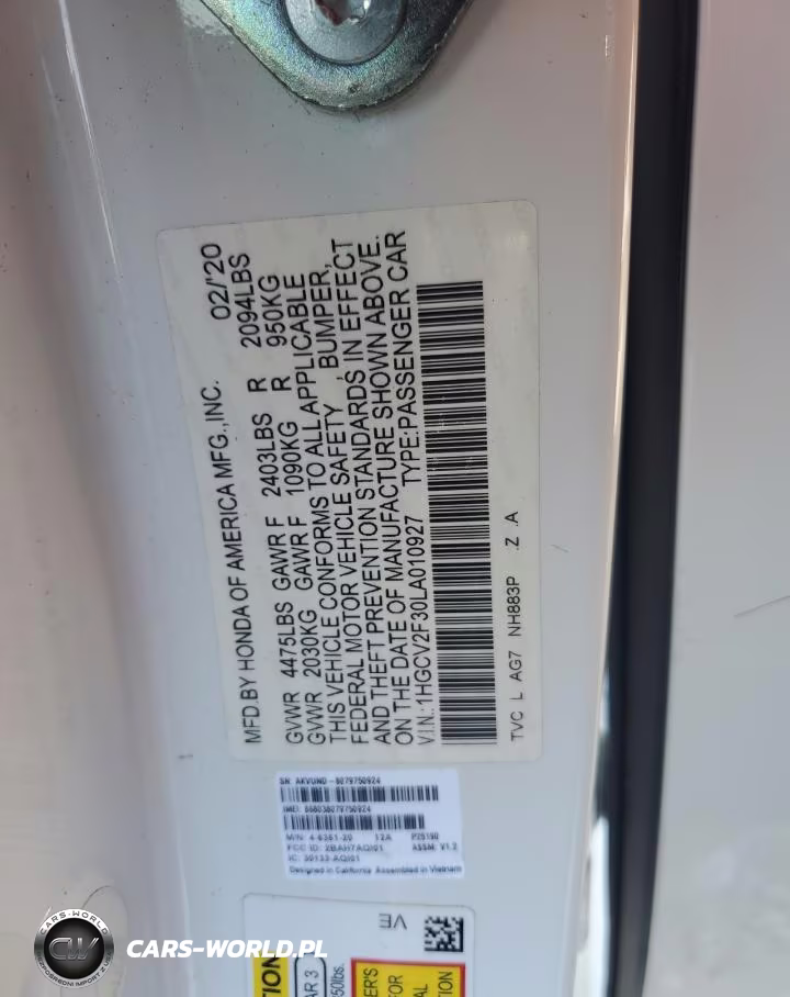 2020 Honda Accord Sport VIN:1HGCV2F30LA010927 - 12