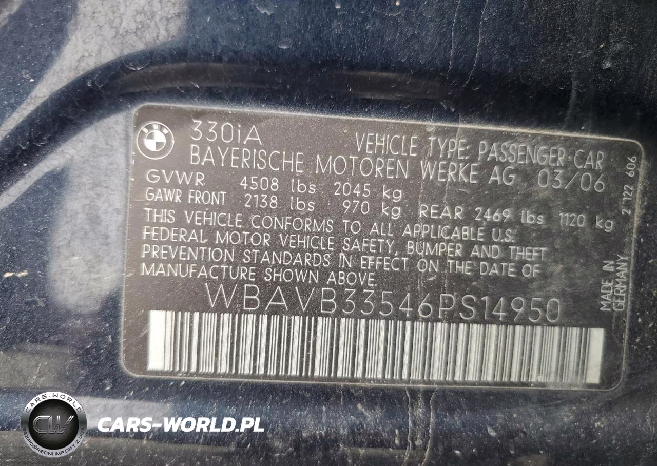 2006 BMW 330 I VIN:WBAVB33546PS14950 - 13
