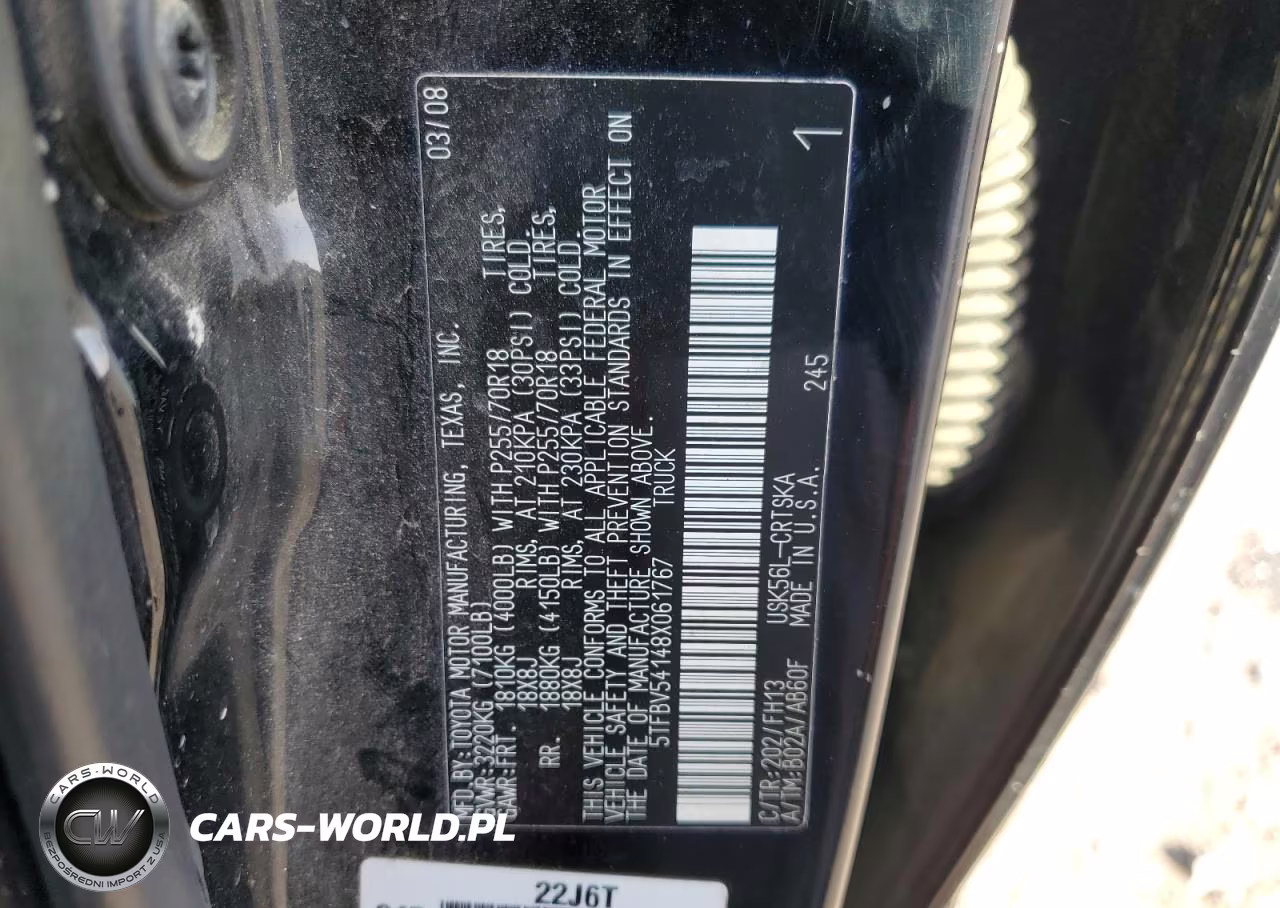 2008 Toyota Tundra Grade VIN:5TFBV54148X061767 - 12
