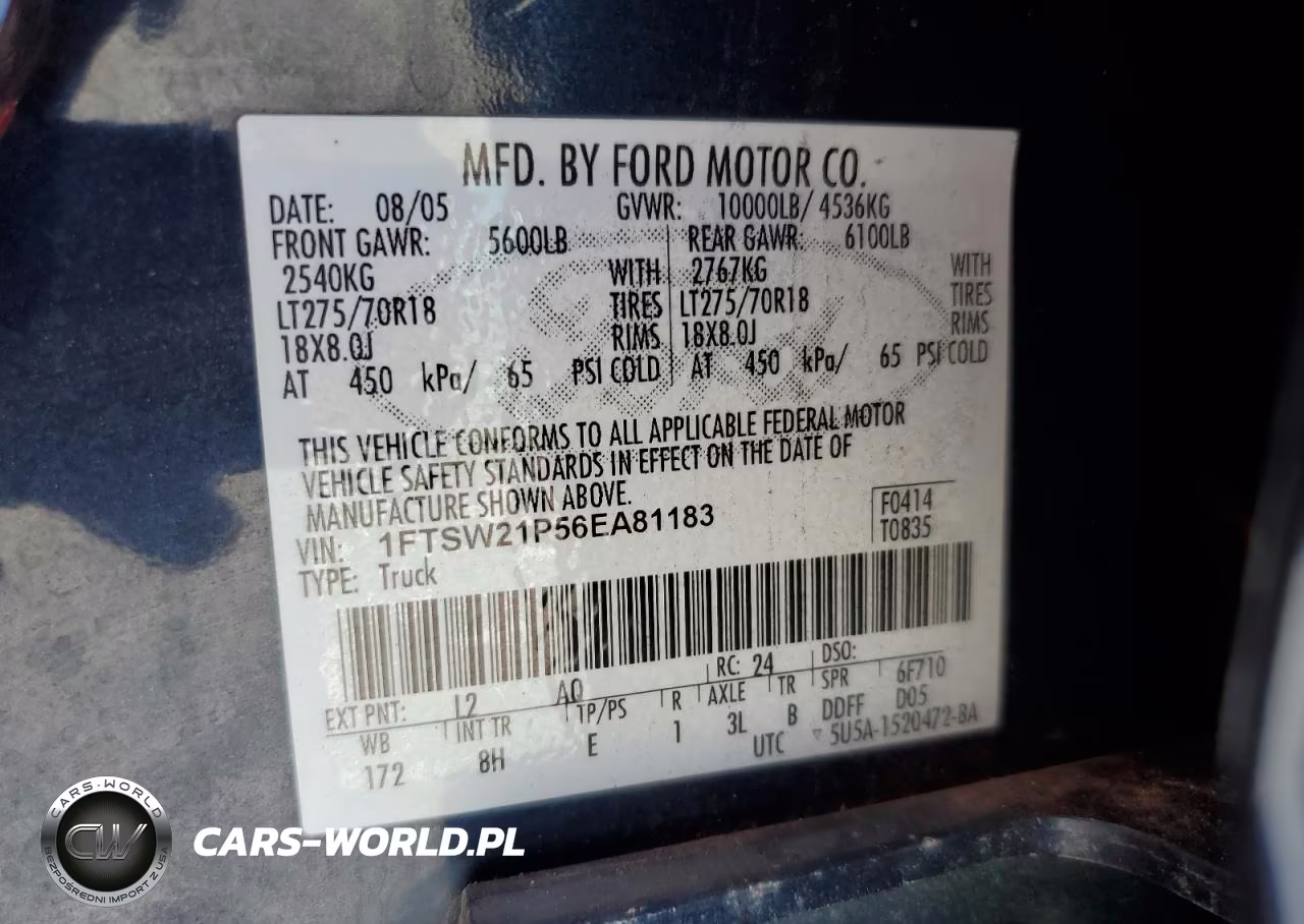 2006 Ford F250 Super Duty VIN:1FTSW21P56EA81183 - 12