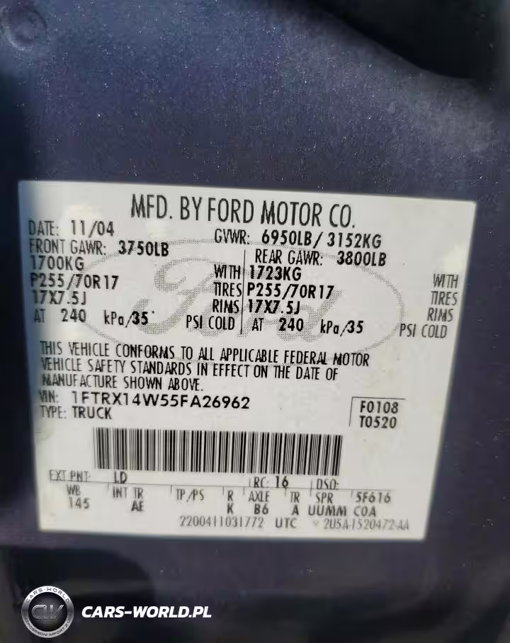 2005 Ford F150 VIN:1FTRX14W55FA26962 - 12
