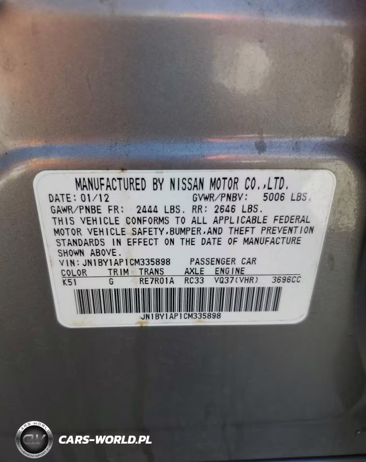 2012 Infiniti M37 VIN:JN1BY1AP1CM335898 - 12