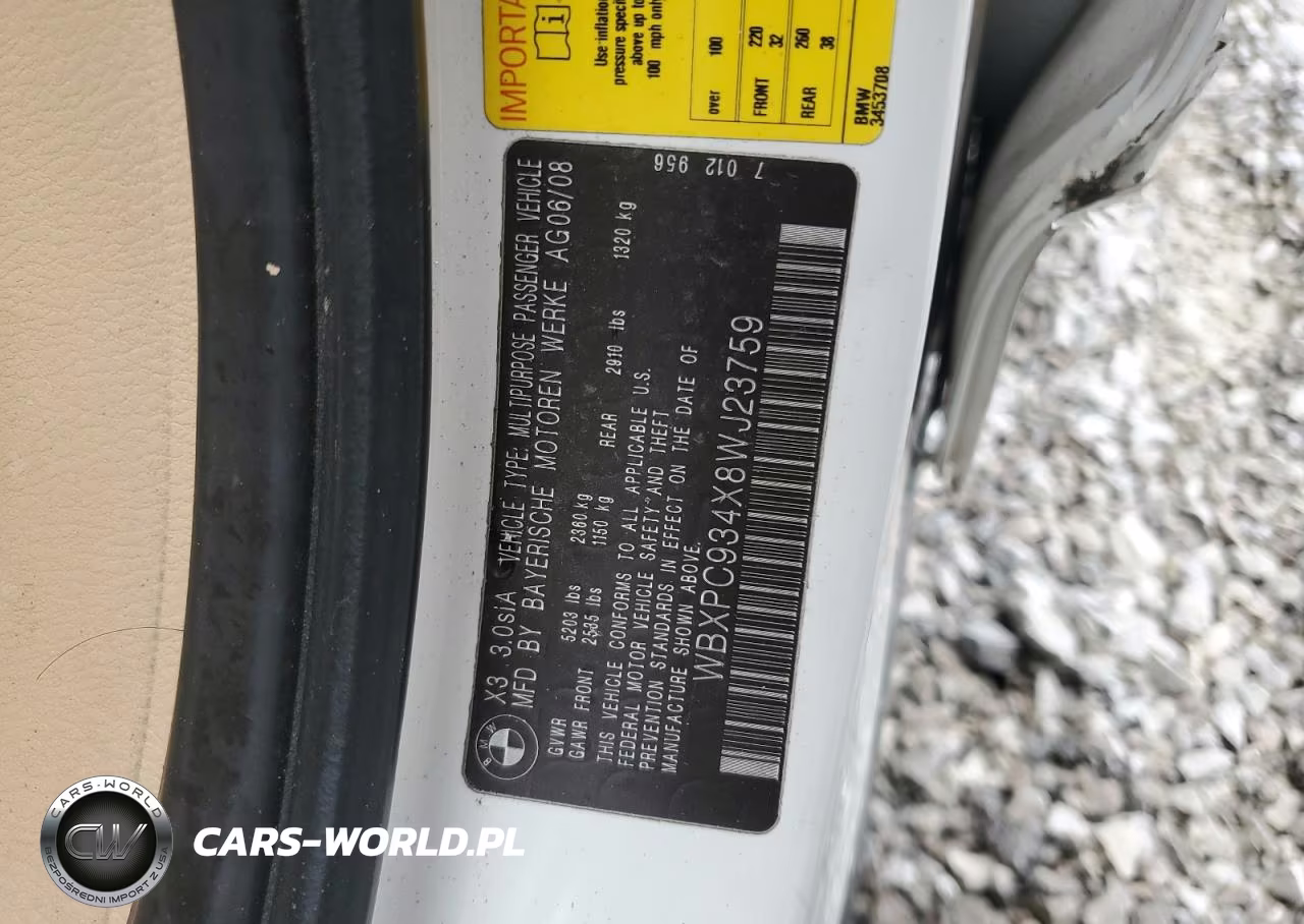 2008 BMW X3 3.0Si VIN:WBXPC934X8WJ23759 - 13