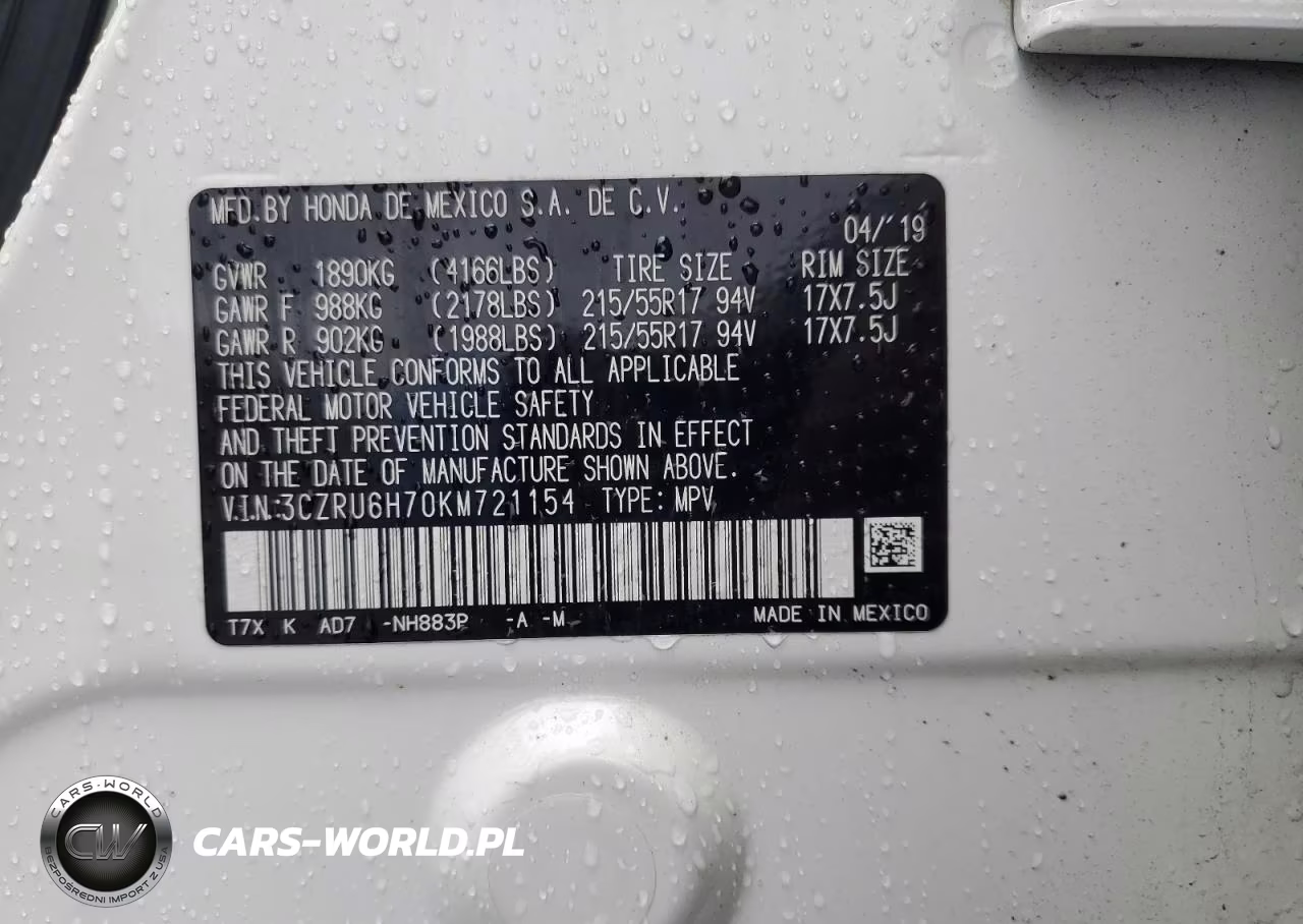 2019 Honda Hr-V Exl VIN:3CZRU6H70KM721154 - 13
