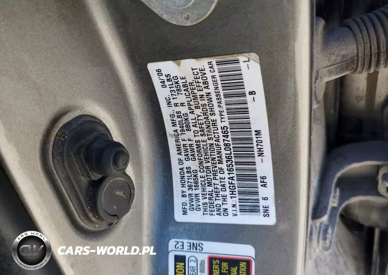 2006 Honda Civic Lx VIN:1HGFA16536L087465 - 12