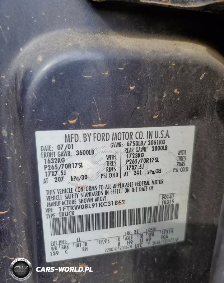 2001 Ford F150 Supercrew VIN:1FTRW08L91KC31862 - 12