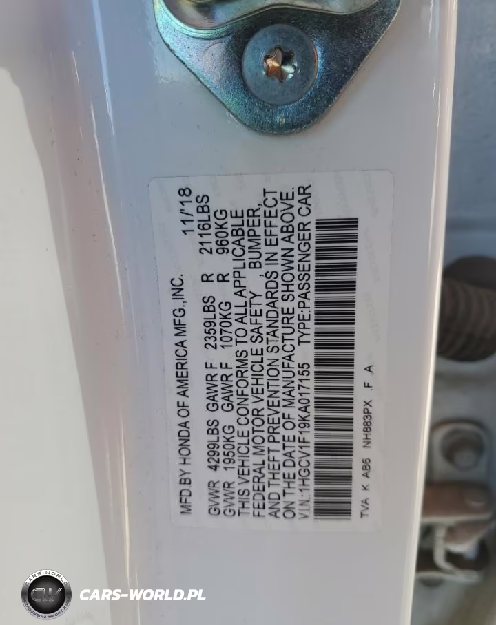 2019 Honda Accord Lx VIN:1HGCV1F19KA017155 - 12