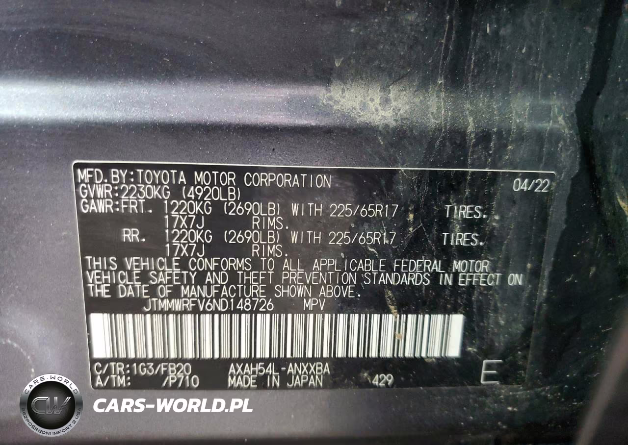 2022 Toyota Rav4 Le VIN:JTMMWRFV6ND148726 - 14
