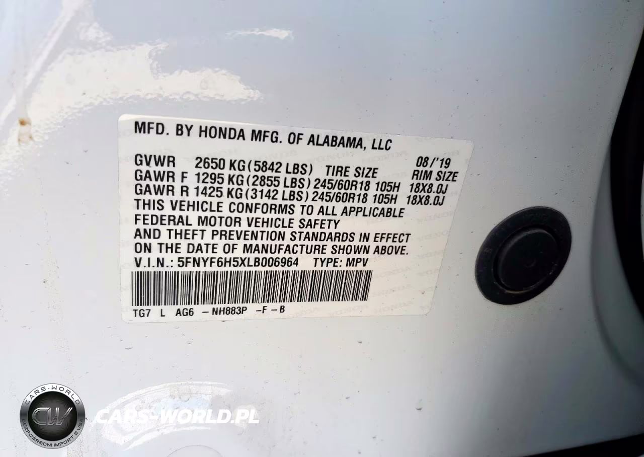 2020 Honda Pilot Exl VIN:5FNYF6H5XLB006964 - 13