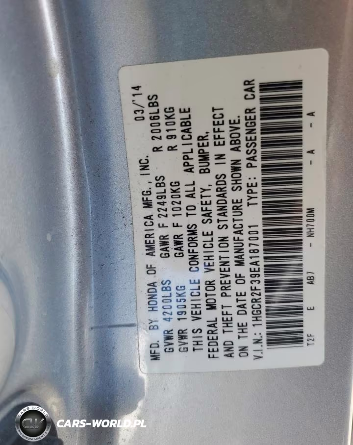 2014 Honda Accord Lx VIN:1HGCR2F39EA187001 - 12