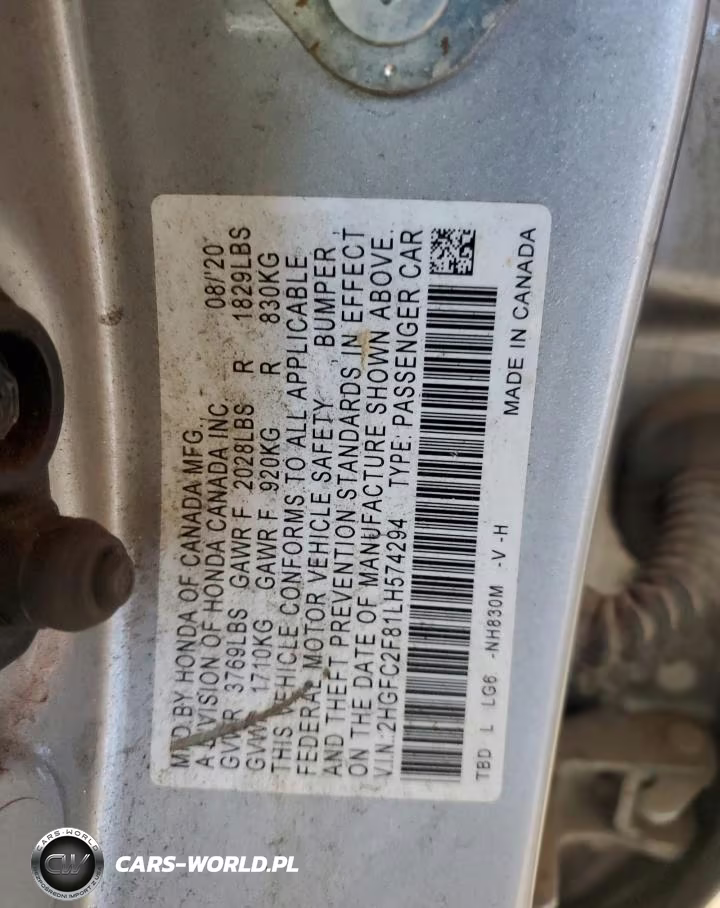2020 Honda Civic Sport VIN:2HGFC2F81LH574294 - 12