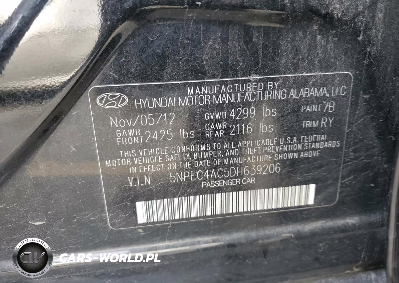 2013 Hyundai Sonata Se VIN:5NPEC4AC5DH639206 - 13