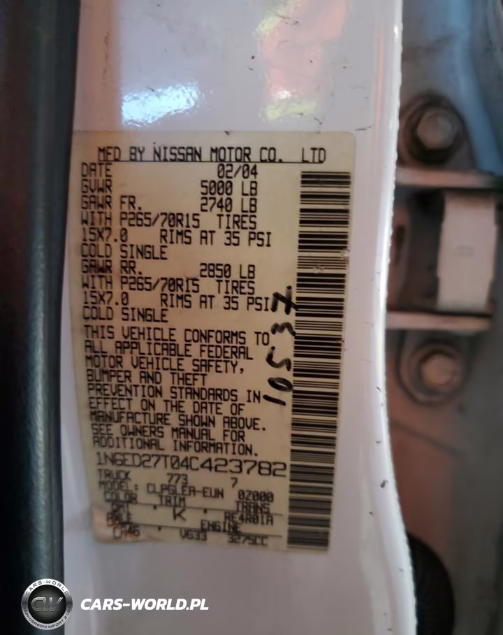 2004 Nissan Frontier Crew Cab Xe V6 VIN:1N6ED27T04C423782 - 12