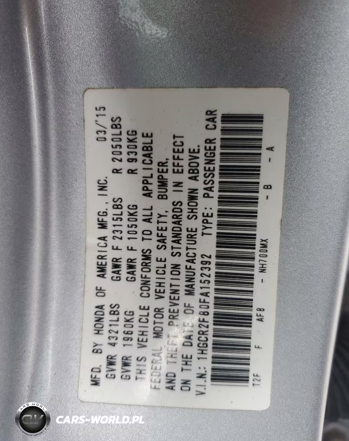 2015 Honda Accord Exl VIN:1HGCR2F80FA152392 - 12