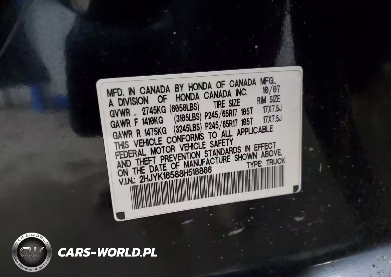 2008 Honda Ridgeline Rtl VIN:2HJYK16588H518866 - 12