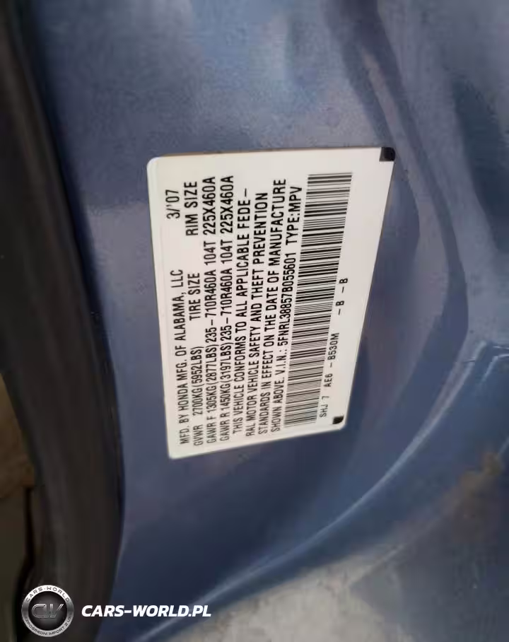 2007 Honda Odyssey Touring VIN:5FNRL38857B055601 - 12