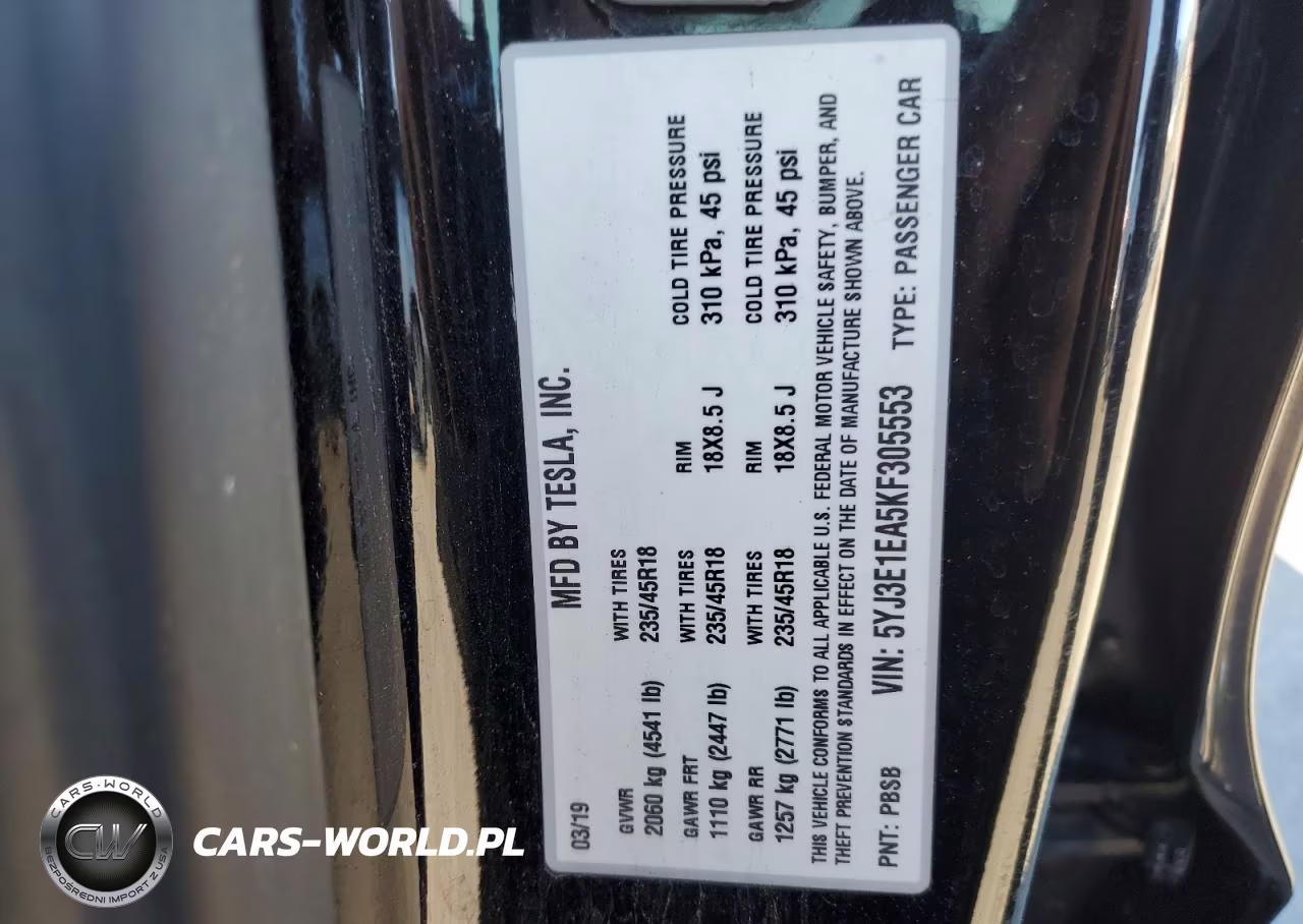 2019 Tesla Model 3 VIN:5YJ3E1EA5KF305553 - 12