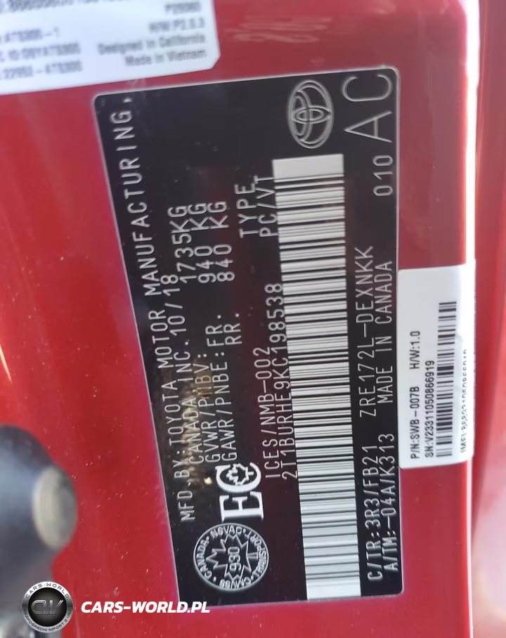 2019 Toyota Corolla L VIN:2T1BURHE9KC198538 - 12