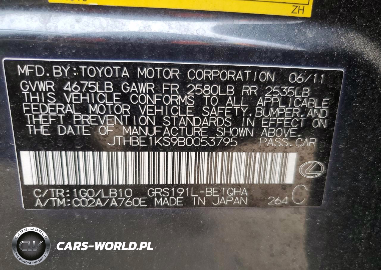 2011 Lexus Gs 350 VIN:JTHBE1KS9B0053795 - 12