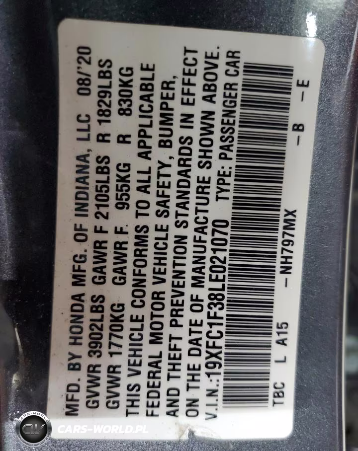 2020 Honda Civic Ex VIN:19XFC1F38LE021070 - 12