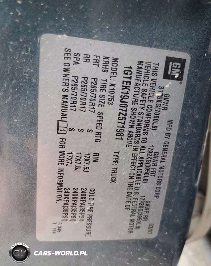 2007 GMC New Sierra K1500 VIN:1GTEK19J07Z571981 - 12