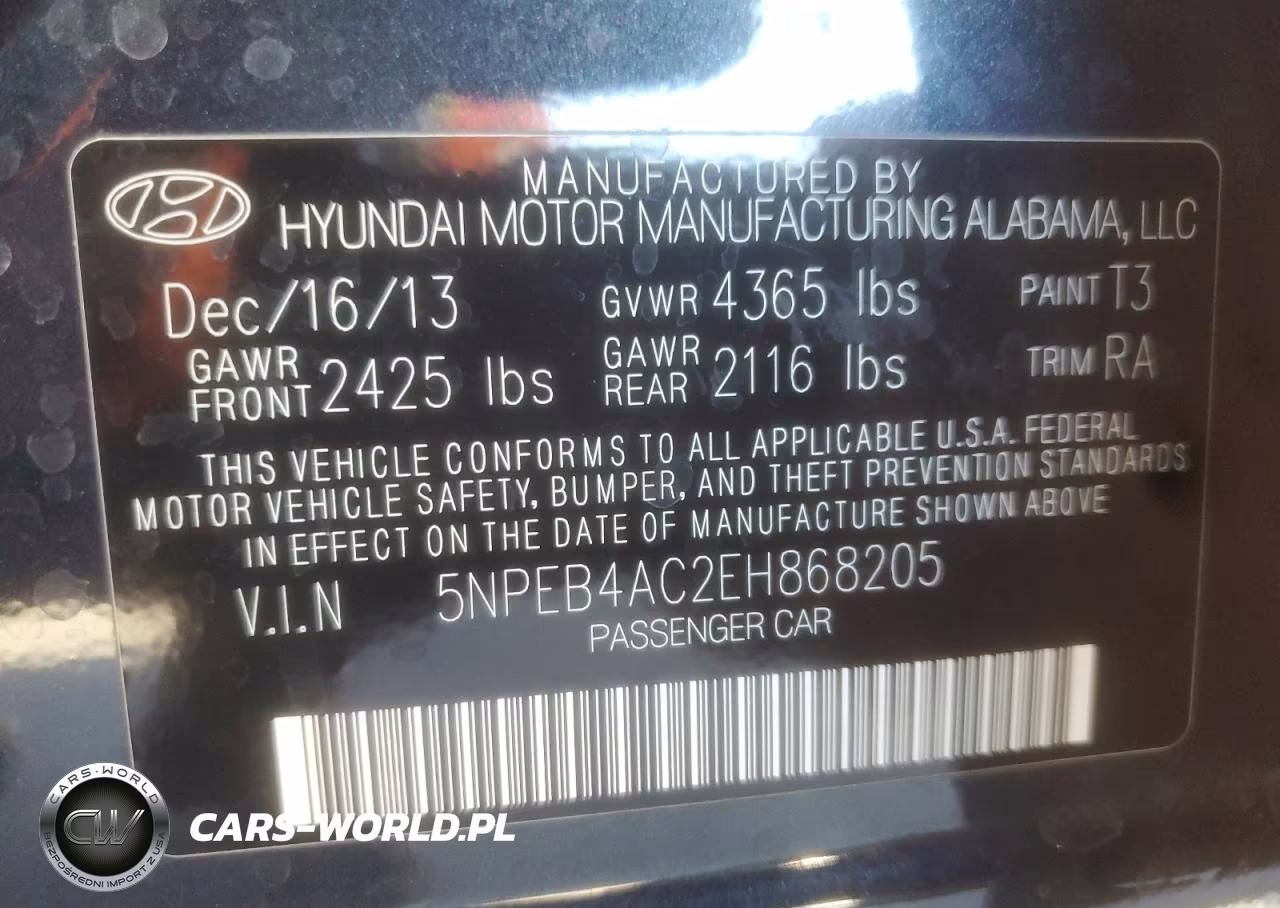 2014 Hyundai Sonata Gls VIN:5NPEB4AC2EH868205 - 12
