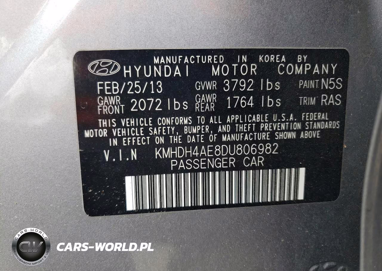 2013 Hyundai Elantra Gls VIN:KMHDH4AE8DU806982 - 12