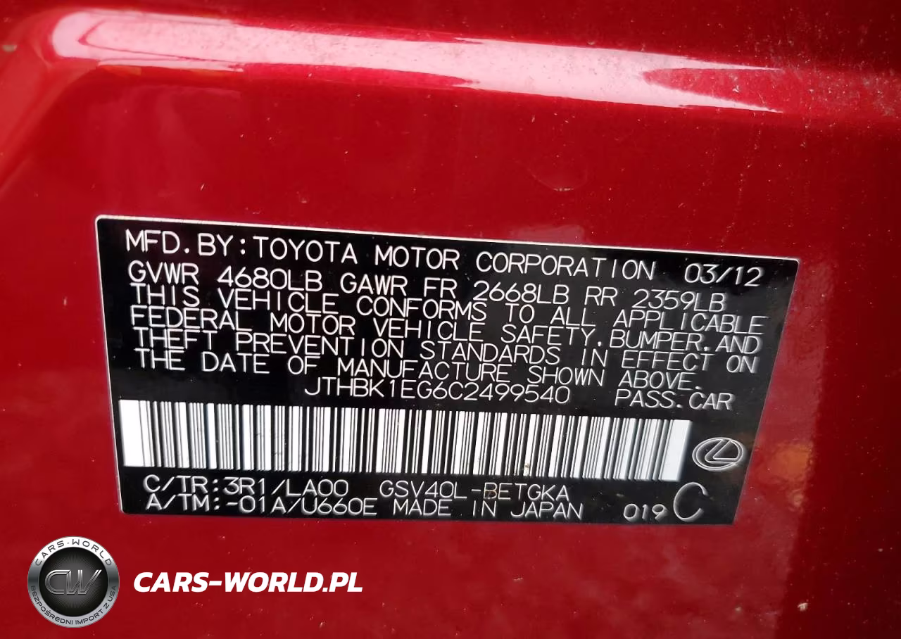 2012 Lexus Es 350 VIN:JTHBK1EG6C2499540 - 12