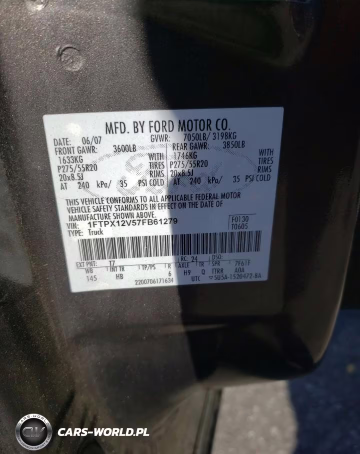 2007 Ford F150 VIN:1FTPX12V57FB61279 - 12