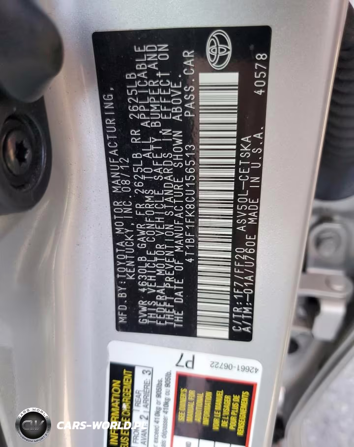 2012 Toyota Camry Base VIN:4T1BF1FK8CU156513 - 12