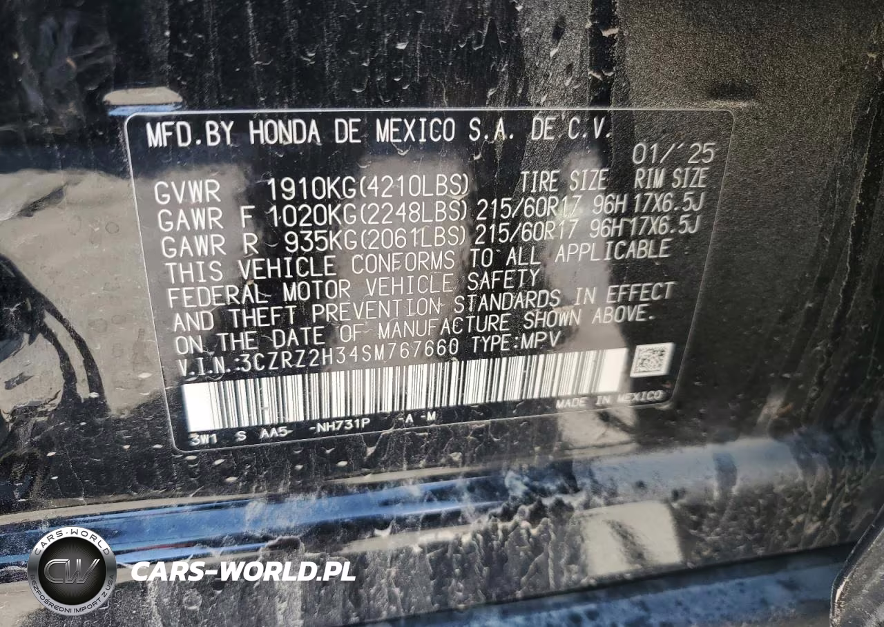 2025 Honda Hr-V Lx VIN:3CZRZ2H34SM767660 - 14
